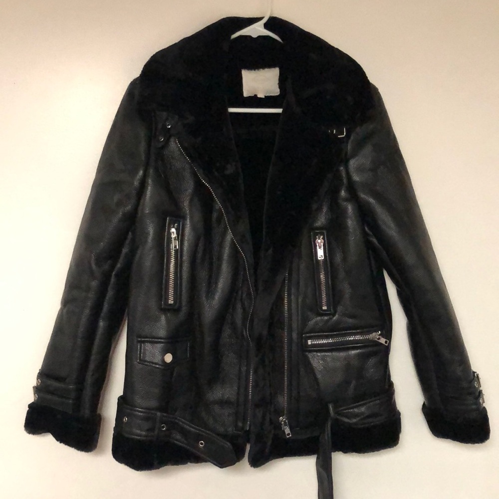 Black leather aviator jacket